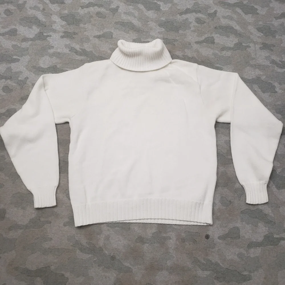 VTG L.L. Bean Sweater Womens Small White Knit Ribbed Preppy Turtleneck Pullover